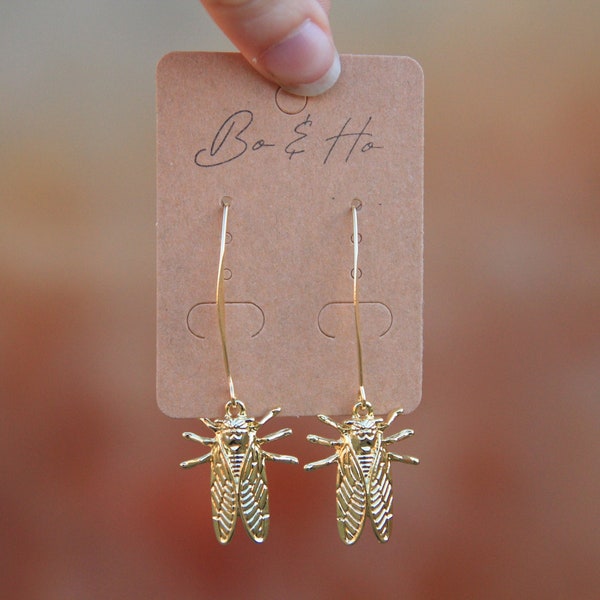 Women Ethnic Enamel Jade Golden Cicada Earring main image 1