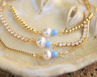 Gold Pearl and Blue Opal Bracelet