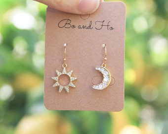 Sparkly Sun Moon Earrings