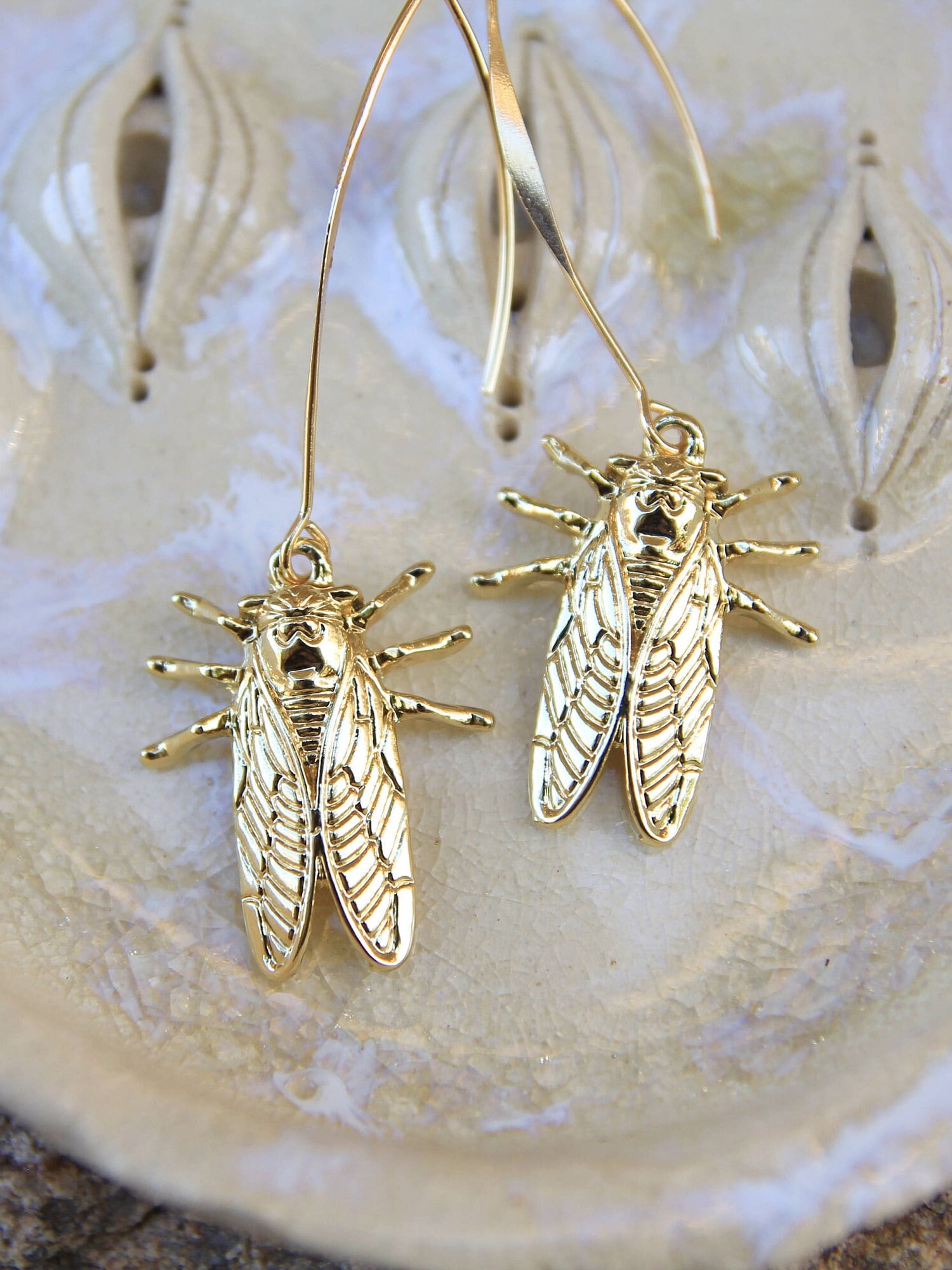 Long Gold Cicada Earrings