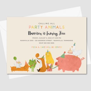 PRINTED Calling All Party Animals Birthday Party Invitation