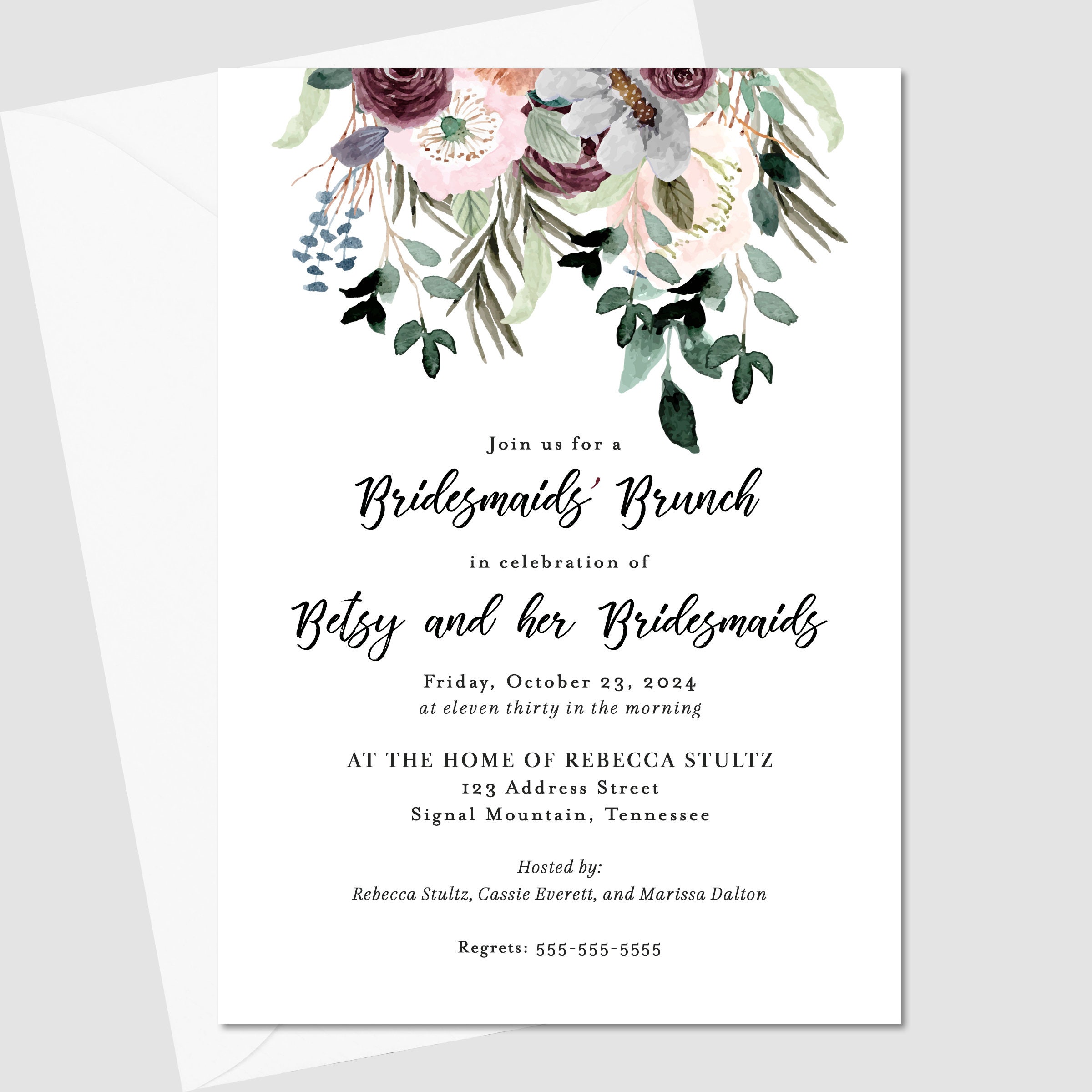PRINTED Muted Floral Bridesmaids' Brunch Invitation Etsy