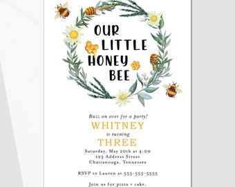 PRINTED Little Honey Bee Baby Shower Invitation