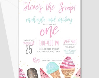 PRINTED Here's The Scoop Birthday Invitation