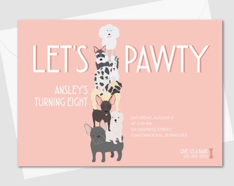 PRINTED Lets Pawty Birthday Party Invitation