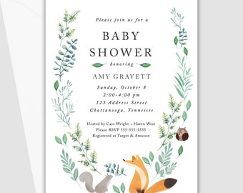 PRINTED Simply Woodland Baby Shower Invitation