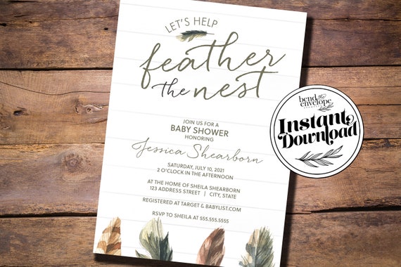 feather themes for baby shower invitations