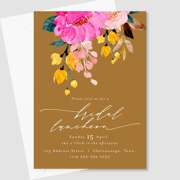 PRINTED Bohemian Vibes Bridal Luncheon Invitation