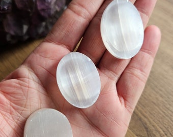 Satin Spar Selenite Worrystone | Flat Back