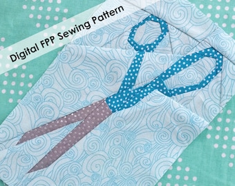 Scissors Foundation Paper Pieced Sewing Pattern, FPP Pattern, Dressmaker Shears, Craft Quilt, Scissors Pillow Pattern, Sewing Tools Pattern