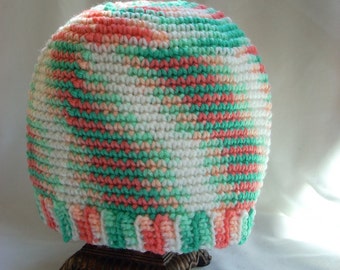 Teen Girl's Multicolored Crochet Beanie, Knit Winter Hat