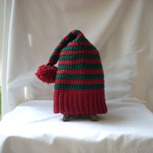 Child's Striped Elf Hat: Victorian Christmas Knit Holiday Stocking Hat