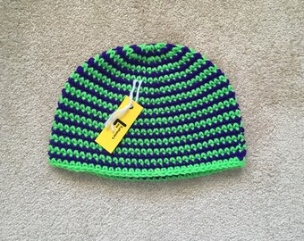 Teen Purple and Green Striped Knit Hat