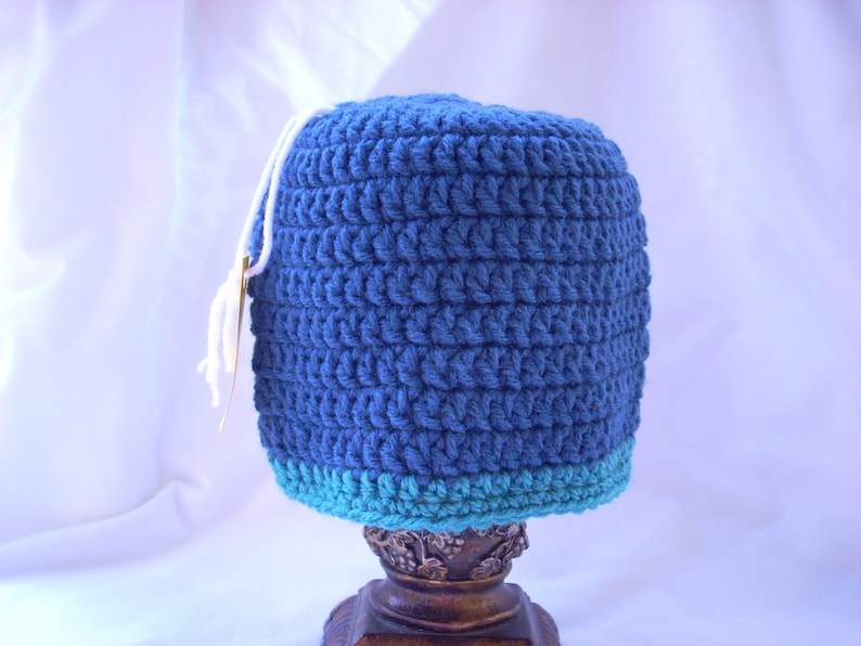 Blue Baby Boy Crochet Winter Hat Two Colored Beanie