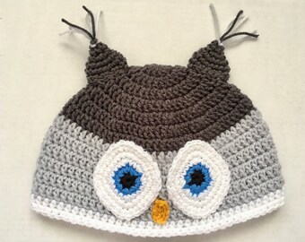 Adult Owl Hat, Crochet Animal Hat, Adult Animal Hat, Crochet Owl Hat, Women's, Men's  Fall  Animal Hat, Costume Hat, Halloween Crochet Hat