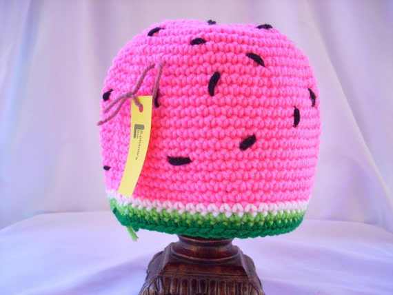 Bright Pink Watermelon Hat, Crochet Summer Fruit Food Beanie  display picture 1