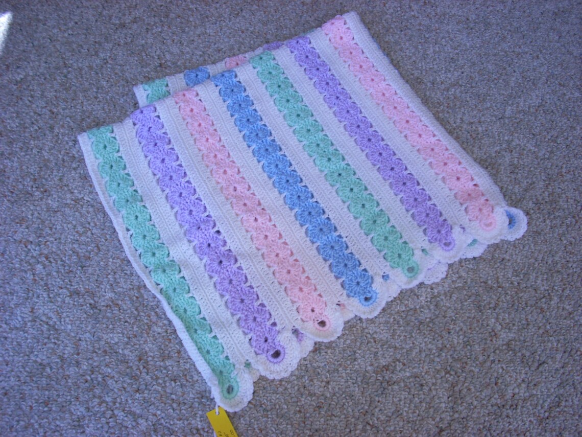 Spring Easter Crochet Baby Blanket Multicolored Pastel Soft Etsy