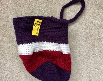 Purple Drawstring Bag, Crochet Purse, Women's Handbag