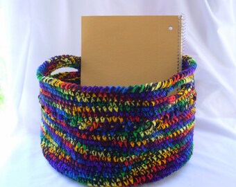 Round Rainbow Crochet Basket with Handles