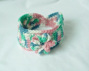 Baby Ear Warmer, Girl's Flower Multicolored Pastel Winter Knit Headband