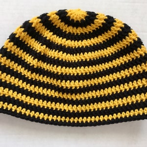 Black and Yellow Striped Beanie, Knit Winter Hat