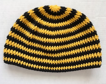 Black and Yellow Striped Beanie, Knit Winter Hat