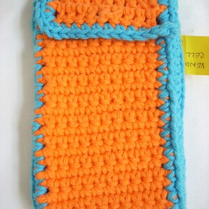 Bright Crochet Case, Orange Organizer Pouch, Business Card Holder
