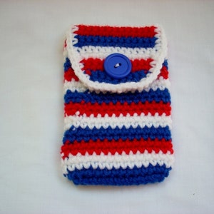 Patriotic Striped Crochet Pouch, Phone/Camera/Card Holder, Matching Fashion Accessories