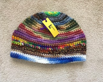 Adult Colorful Yarn Scrap Beanie, Winter Knit Hat