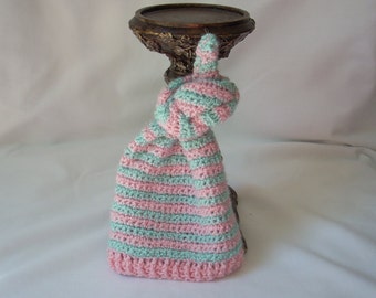 Micro-preemie Pink & Blue Striped Knotted Crochet Hat, NICU Preemie Knit Elf Hat