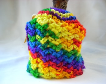 Preemie Crochet Colorful Rainbow Hat, Bright Multicolored Newborn Winter Knit Beanie