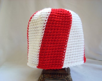 Candy Cane Crochet Christmas Hat, Red Peppermint Swirl Stick Beanie, Team Spirit Hat - Seasonal