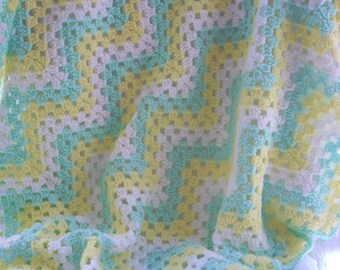 Spring Crochet Baby Blanket, Pastel Zigzag Afghan