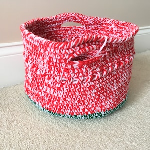 Sparkly Christmas Basket, Festive Red Green and White Holiday Organization, Seasonal Home Decoration image 1