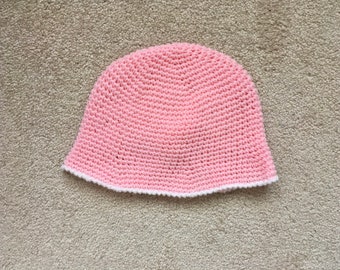 Toddler Girl's Pink Crochet Bucket Hat, Lightweight Knit Hat