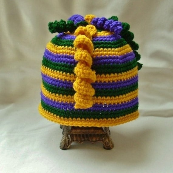 Mardi Gras Striped Winter Crochet Hat, Fun Party Knit Beanie  display picture 2