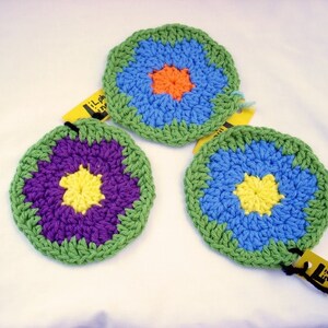 Set of 3 Flower Cotton Crochet Drink Coasters, Spring Nature Decor, Gift for Gardener