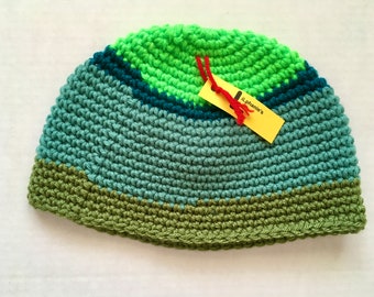 Teen Green Color Block Skull Cap Beanie