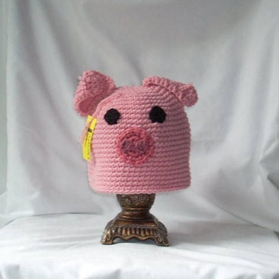 Child Pig Crochet Animal Costume Hat, Handmade Winter Knit 