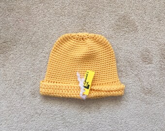Yellow Winter Knit Soft Hat with folding brim