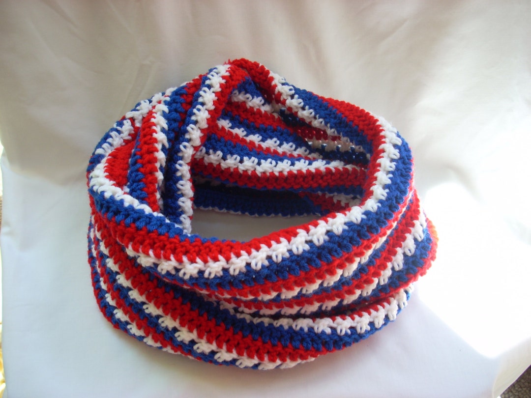 Patriotic USA Striped Knit Infinity Scarf: Red, White & Blue Cowl - Etsy
