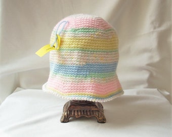 Child Lightweight Spring Multicolored Pastel Crochet Cloche Hat, Girl's Easter Dress Knit Hat