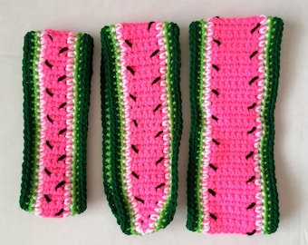 Girl's Watermelon Tapered Crochet Ear Warmer, Fruit Costume Knit Headband