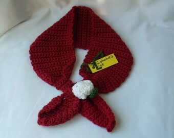 Ladies' Keyhole Scarf with Rose, Handmade Dress Scarf, Women's Soft Knit Neck Warmer