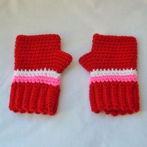 Red Crochet Finger-less Texting Gloves, Child Knit Wrist Warmers, Valentine&#39;s Day Women&#39;s Small Gloves - Seasonal
