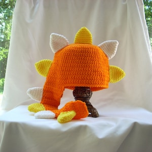 Bright Dinosaur Crochet Animal Hat, Dragon Costume Party Hat, Candy Corn Matching Family Hat - Seasonal