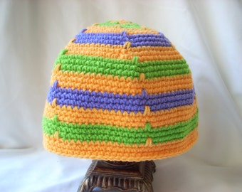 Adult Colorful Striped Winter Knit Hat, Handmade Crochet Beanie