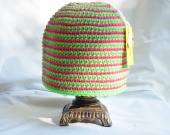 Teen Girl's Striped Watermelon Hat, Small Adult Winter Knit Beanie