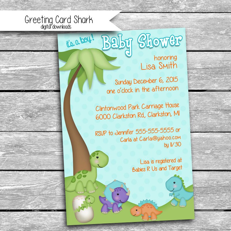 Dinosaur Baby Shower Invitation High Resolution Digital File Customized JPG 4x6 & 5x7 Etsy