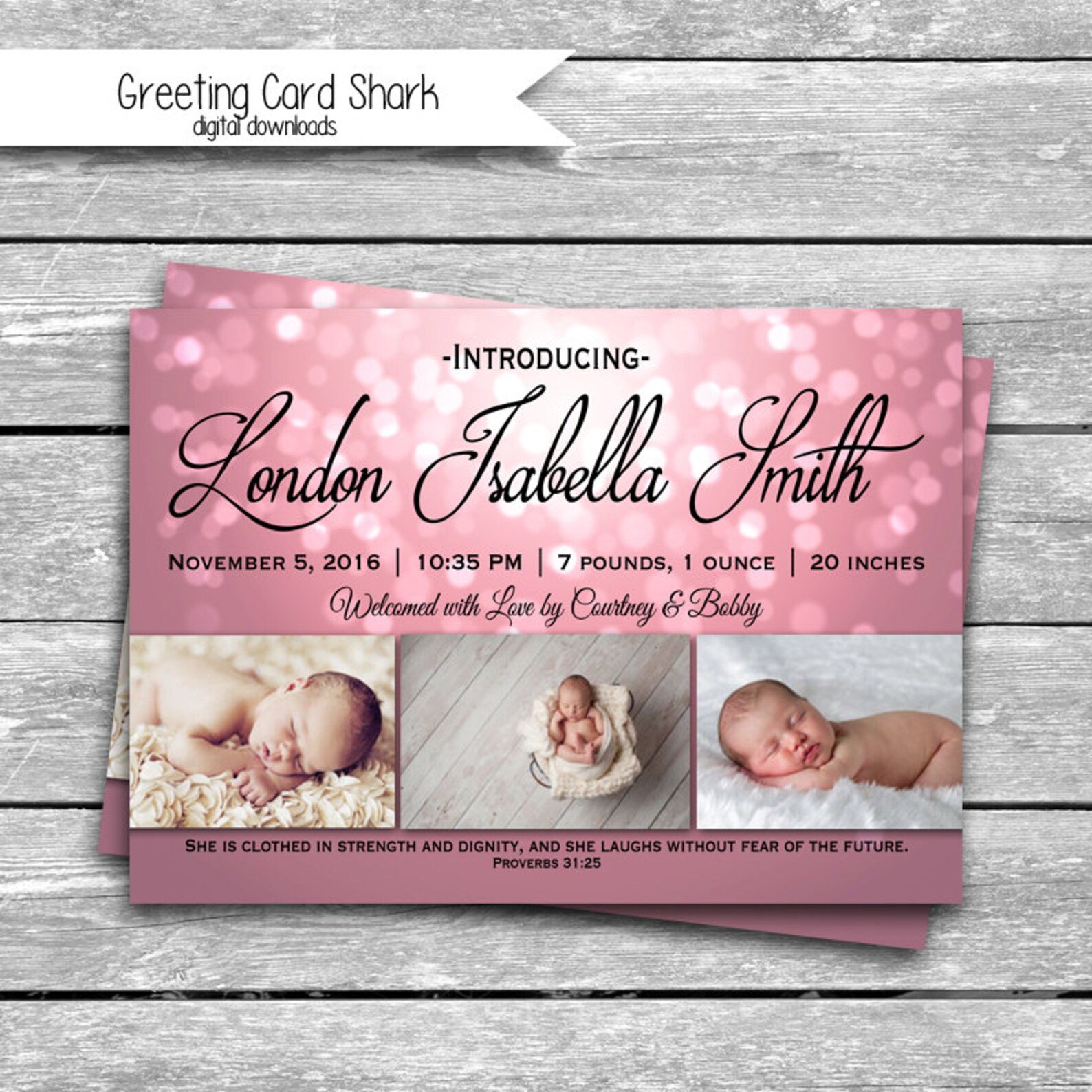 5x7 Customized Baby Announcement Digital Download JPG Bokeh Etsy
